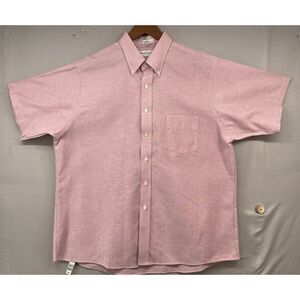 VTG Van Heusen Button Shirt Mens 18 Pink Chambray No Wrinkle Oxford‎ MADE IN USA